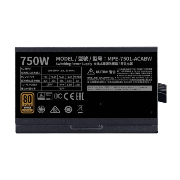 Cooler Master MWE Bronze V2 750W 230V Power Supply (MPE-7501-ACABW-B) - Image 4